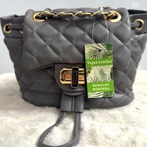 Badgley Mischka Gray Quilted Mini Bag with Gold Chain